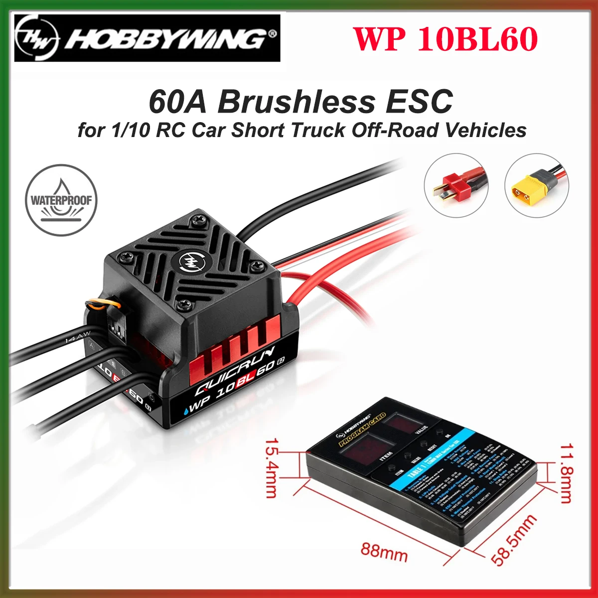 

Hobbywing QuicRun WP10BL60 G2 60A Brushless ESC 2-3S Waterproof Speed Controller for 1/10 RC Car Short Truck Off-Road Vehicles