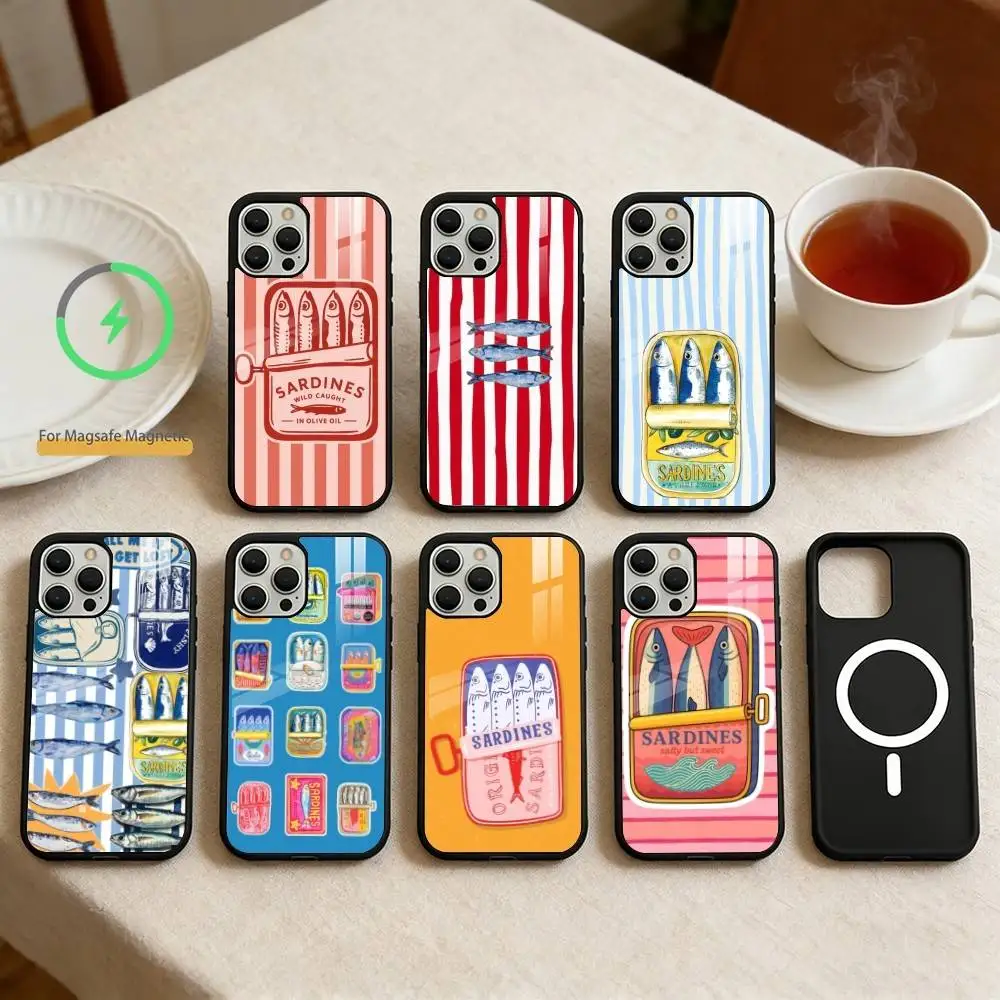 

Cute Sardines Fish Art Phone Case For iPhone 14,16,15,13,17,12,Plus,Pro,Max Magnetic For Magsafe Frosted Cover