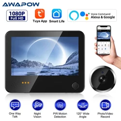 Awapow Spioncino per porta digitale Smart Life Tuya Spioncino per porta Telecamera WiFi Campanello per porta Occhio 1080P Visione notturna Visualizzatore campanello digitale