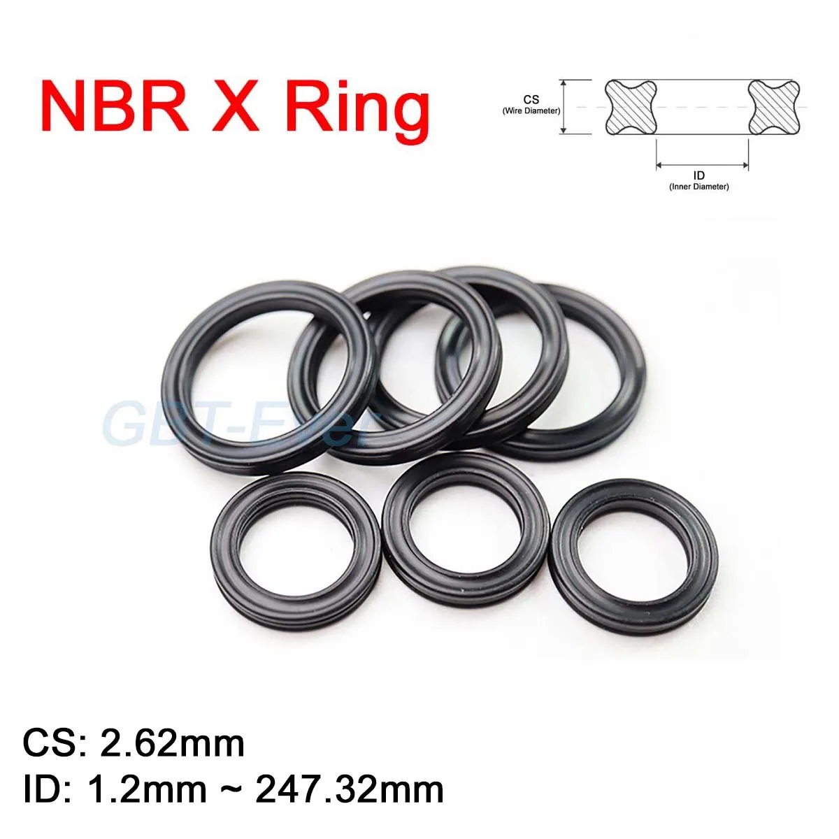 

NBR X Ring Seals CS 2.62mm Black Nitrile Butadiene Rubber X-Ring Gasket for Hydraulic Cylinders Piston Rods ID 1.2mm ~ 247.32mm