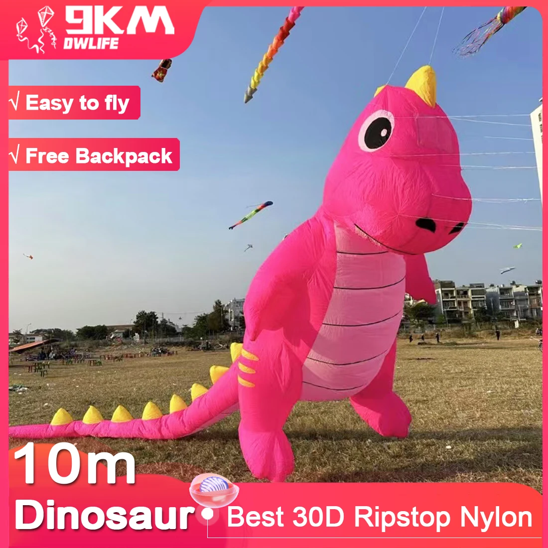 9KM 10m Long-tailed dinosaur kite Line Laundry Pendant Soft Inflatable Show Kite for Kite Festival 30D Ripstop Nylon Fabric