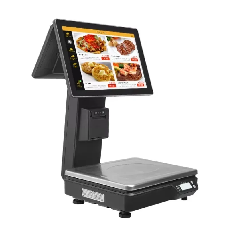 All-in-one POS weegschaal kassa-apparaat met dubbele touchscreen elektrische weegschaal Windows/Android OS 15-30kg capaciteit voor