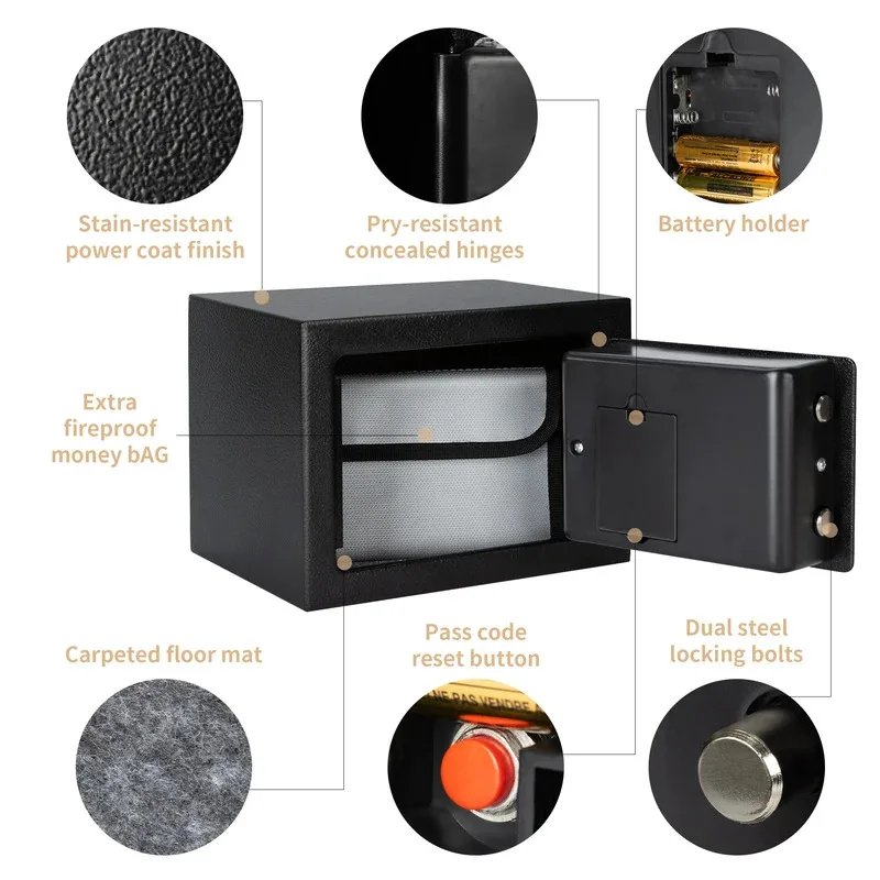 2026 0.2 قدم مكعب خزنة رقمية إلكترونية، صندوق خزنة نقود فولاذي للمنزل مع حقيبة نقود مقاومة للحريق مخفية آمنة للنقود