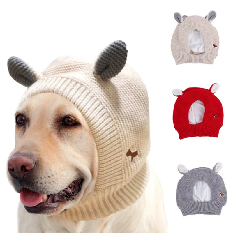 

Quiet Dog Ear Muffs Noise Protection Pet Ears Covers Knitted Hat Anxiety Relief Winter Warm Earmuffs For Medium Large Dogs New