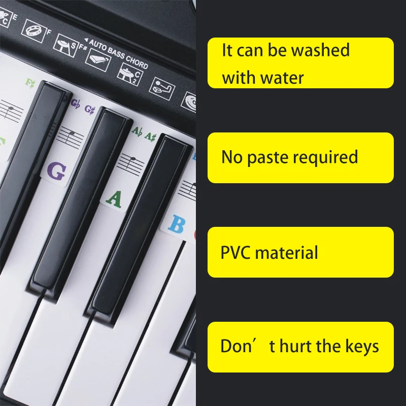 Pomocnik dla początkujących pianistów: etykiety na klawisze pianina 88/61 klawiszy, zdejmowane, do nauki oznaczeń nut.