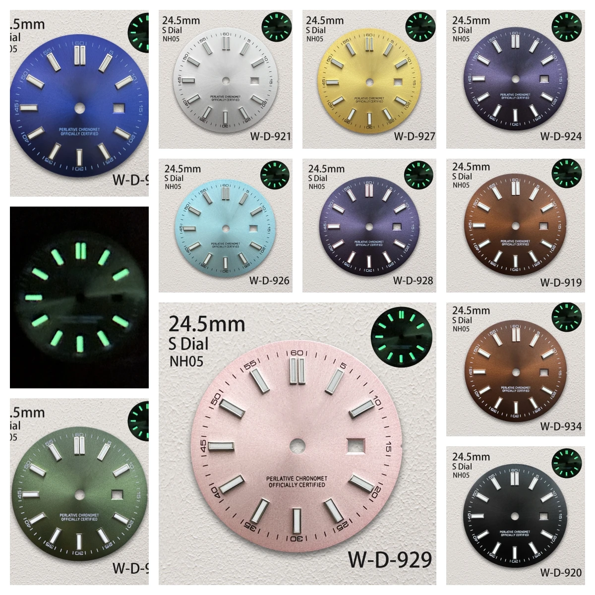

24.5mm S Logo Sunburst Dial Fit NH05 Japanese Movement Green Luminous High-Quality Dial Watch Modification Accessories