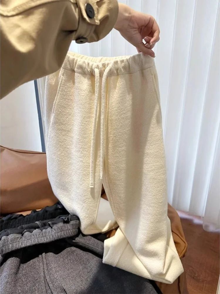 

Женские широкие брюки из махровой ткани для дома и отдыха, удобные, для осени и зимы, белые, повседневные, для прогулок