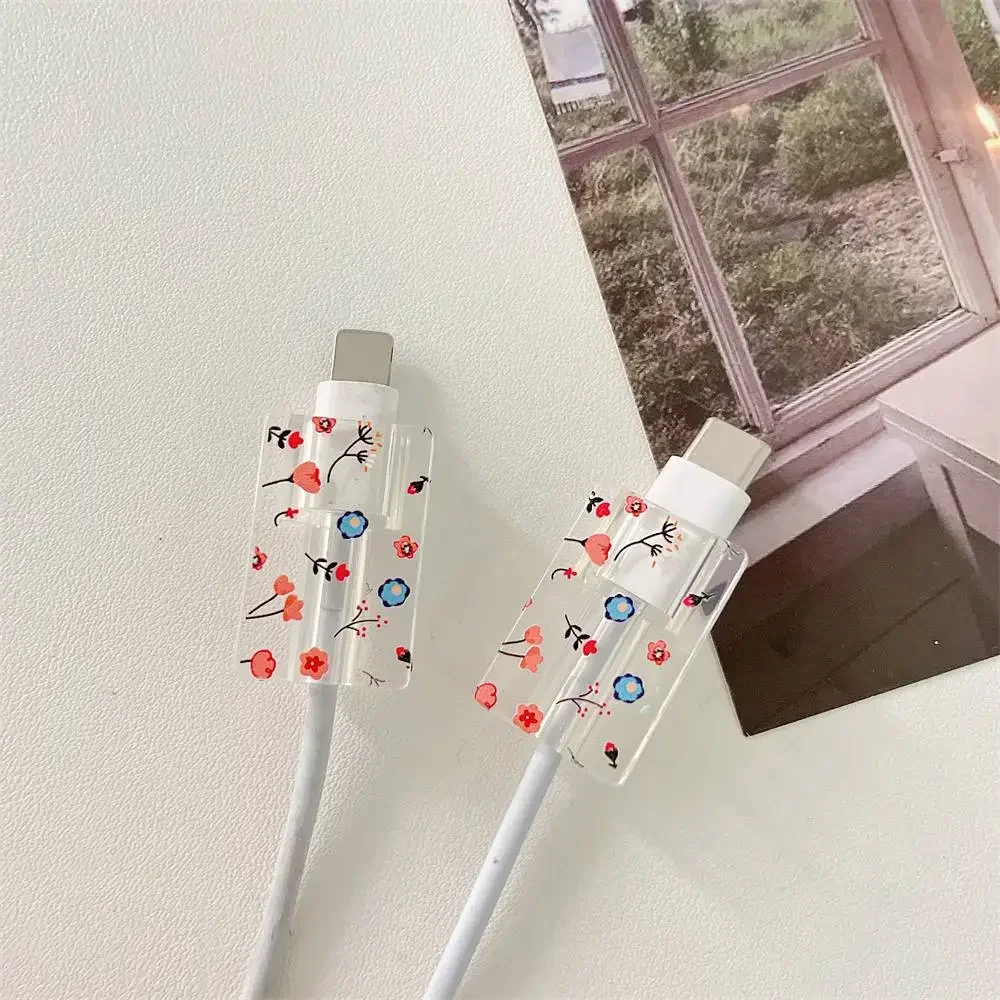 Flowers Charger Protector Cable Organiser for iPhone Adapter 18W 20W Management Kits Para Celular Cargador Type C Cable Winder