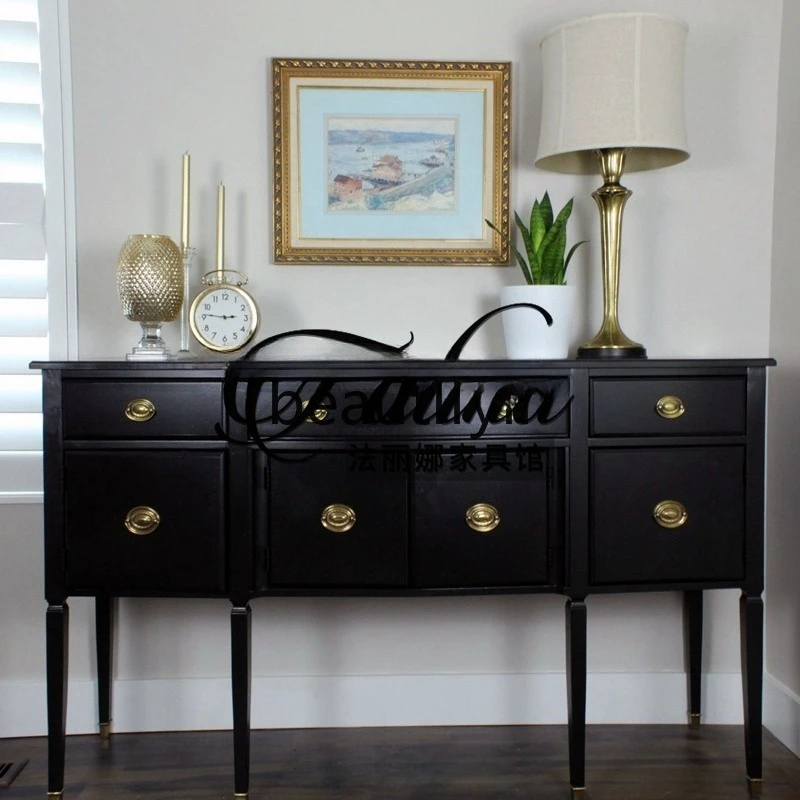 

French Retro Solid Wood Entryway Cabinet Entryway Sideboard Living Room Partition Wall Cabinet Storage