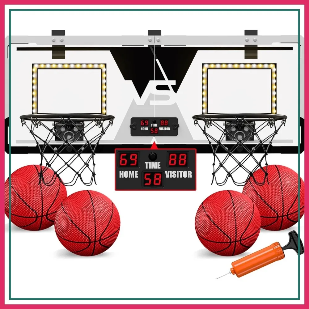 

2 Player Mini Basketball Hoop, Over Door with LED Scoreboard, Indoor Game for Kids Adults, Black