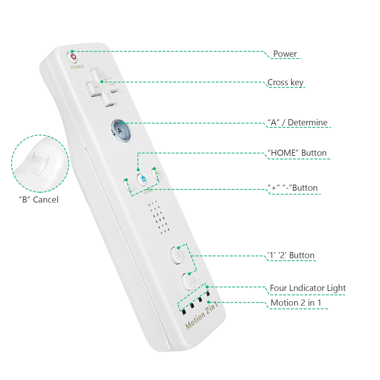 For Nintendo Wii Joystick 2 in 1 Wireless Controller Nunchuck Remote Gamepad Optional Motion Plus Video Game Control