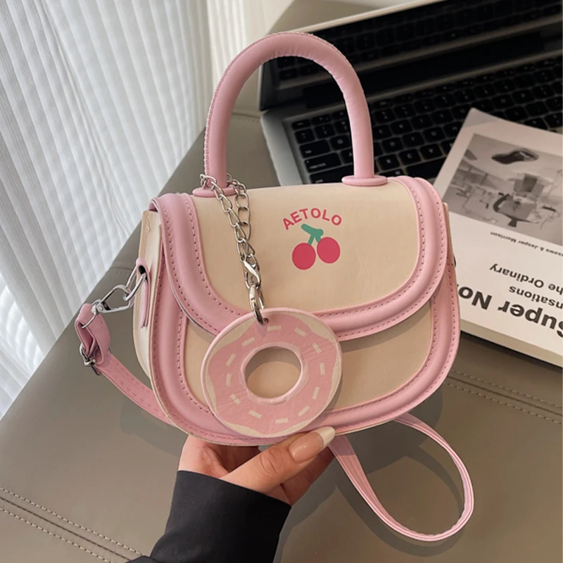 

Bag Women Summer Korean Casual Cartoon Print Rectangle Cute High Aesthetic Handbags Versatile Pink High Quality Crossbody Bag