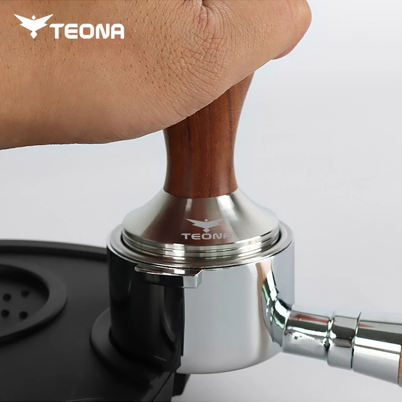 TEONA Coffee Tamper Stainless Steel 51mm 53.3mm 58mm Tamper Coffee Powder Tampers Wood Handle For 51/54/58mm Portafilter