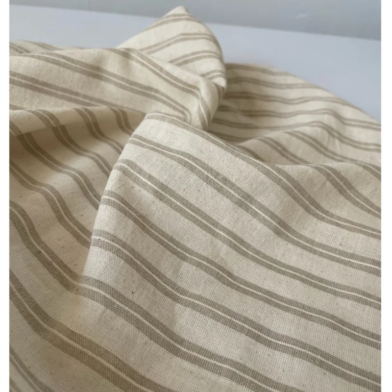 

Beige woven striped cotton fabric for spring and autumn clothing, diy handmade fabric