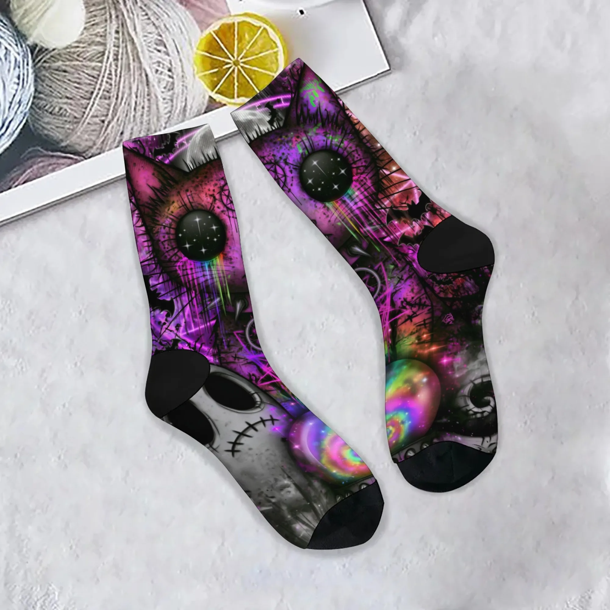 Dark Magic Pentagram Cat Art Socks Soft Comfortable Skin-Friendly Men's Socks Outdoor Sports Fitness Retro Fashion Graphic Socks