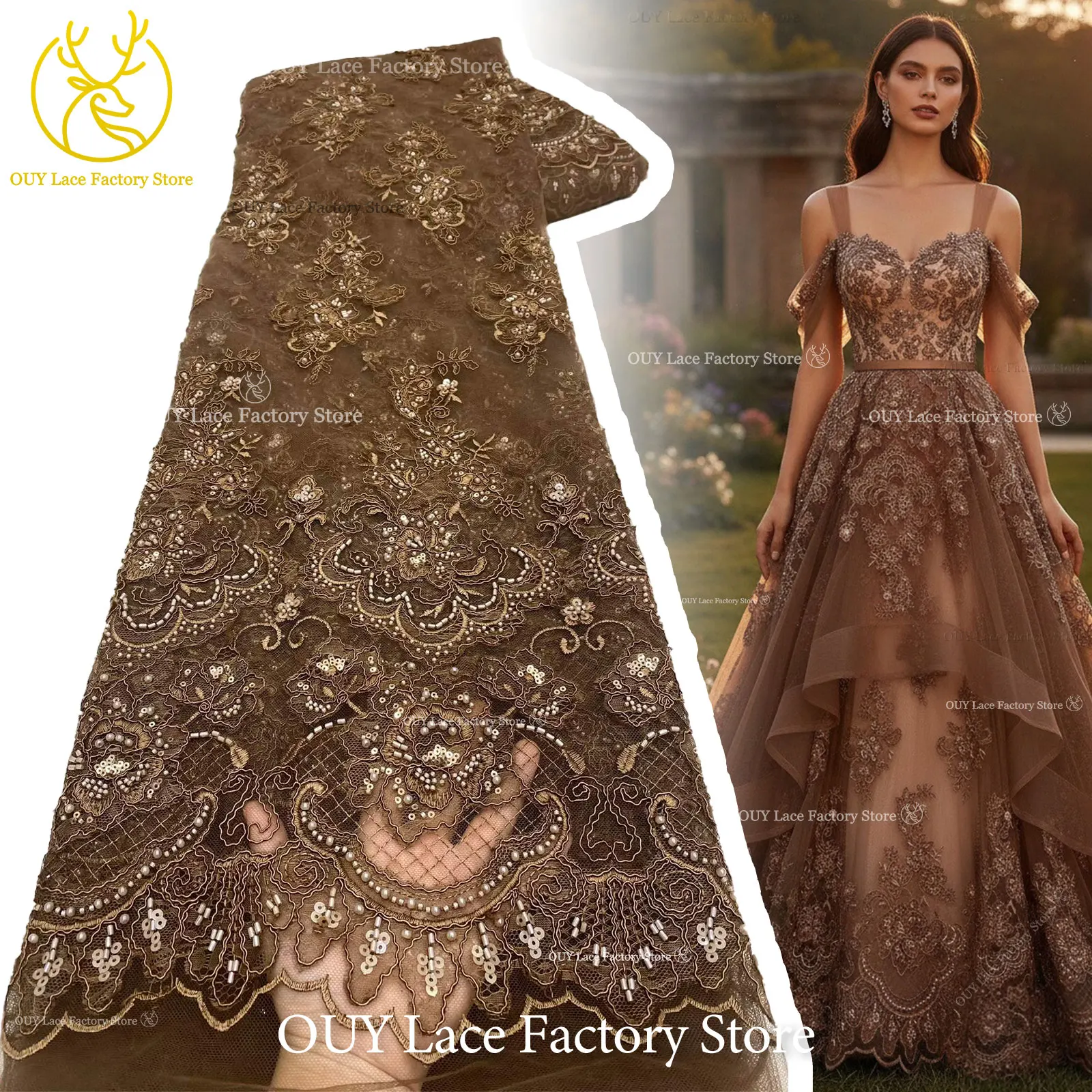 Neuer Stil Pailletten Perlen Stickerei Tüll Spitze Hochwertiger Französischer Netzstoff für 2026 Nigerianisches Braut-Abendkleid Nähen – Detail 4