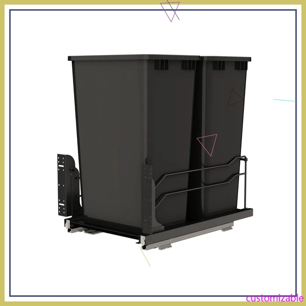 

Двойной выдвижной мусорный бак для кухонных шкафов 21 дюйм, с плавным закрыванием, черный, объем 50 квартов