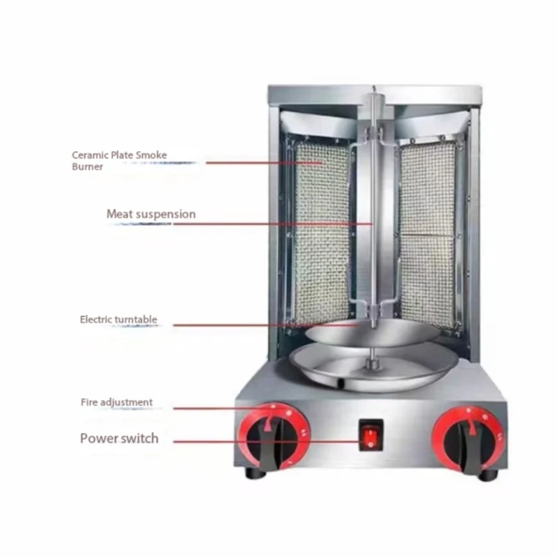 Barbecue Machine Vertical Broiler Gyro Grill Machine Temperature Adjustment Switch Stainless Steel 2 Burners