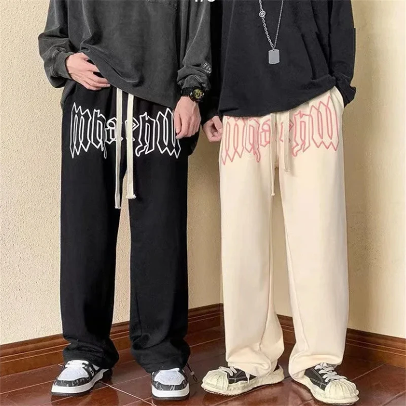 High Street Herenmode Broek Casual Losse Rechte Broek Tij Gedrukt Lange Broek 2022 Nieuwe Mannen Kleding Hombres Pantalones