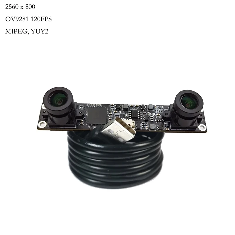 OV9281 Dual Lens Synchronous Monochrome USB Camera Module 2560x800 Global Shutter FF  68° 120FPS MJPEG, YUY2 for Product Vision