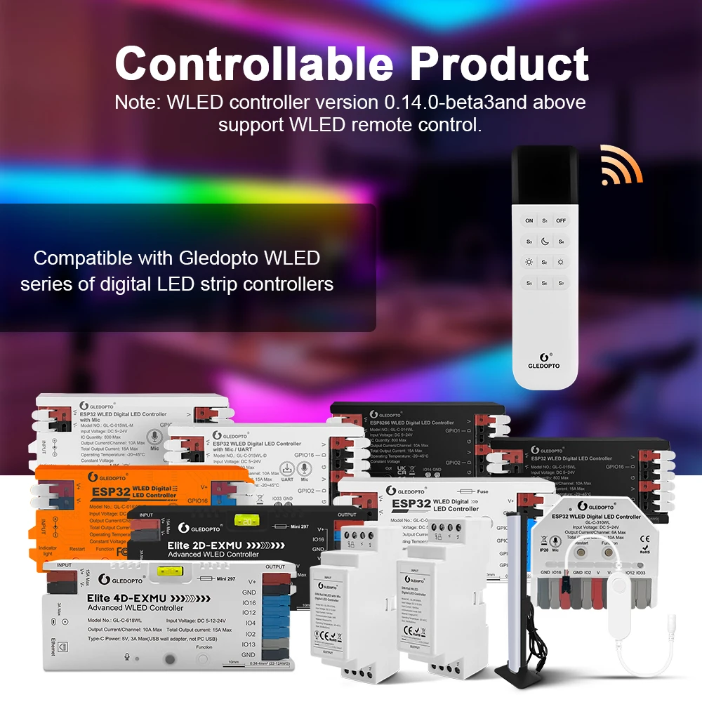 

1-10ESP32 WLED LED Controller with 4 Outputs Ethernet Microphone UART Energy Saving Relay 20A Pluggable Fuse GLEDOPTO GL-C-618WL
