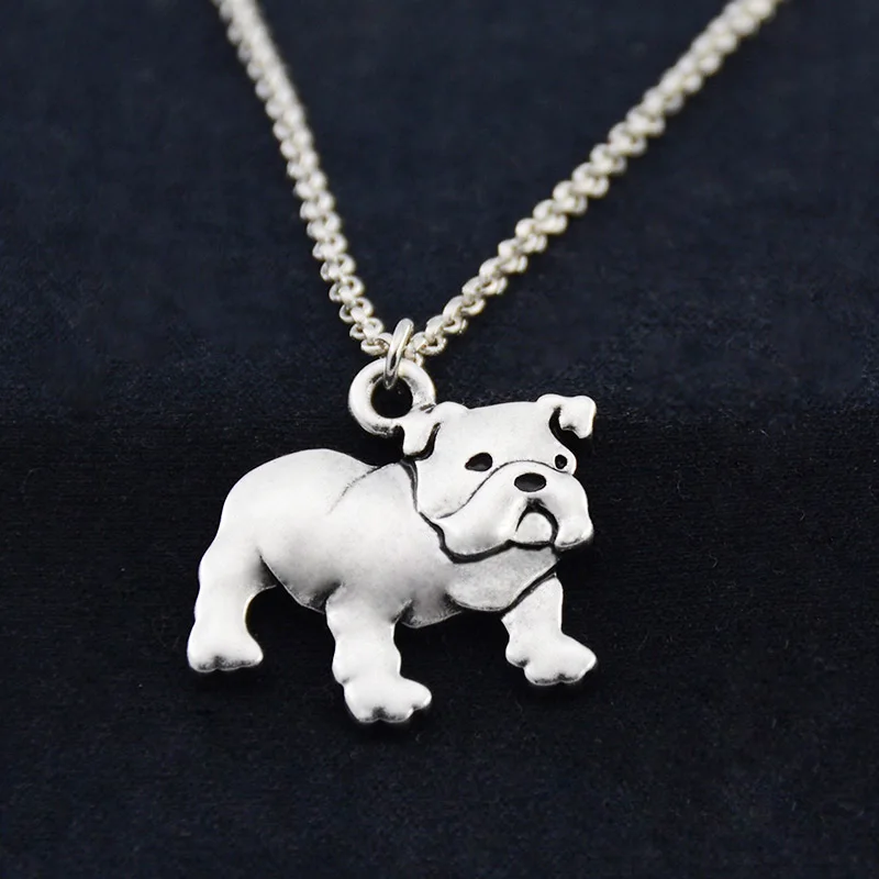 Cute Vintage Punk English Bulldog Dog Pet Pendant Necklace for Women Men Jewelry Chocker Girls Gift Stainless Steel Long Chain