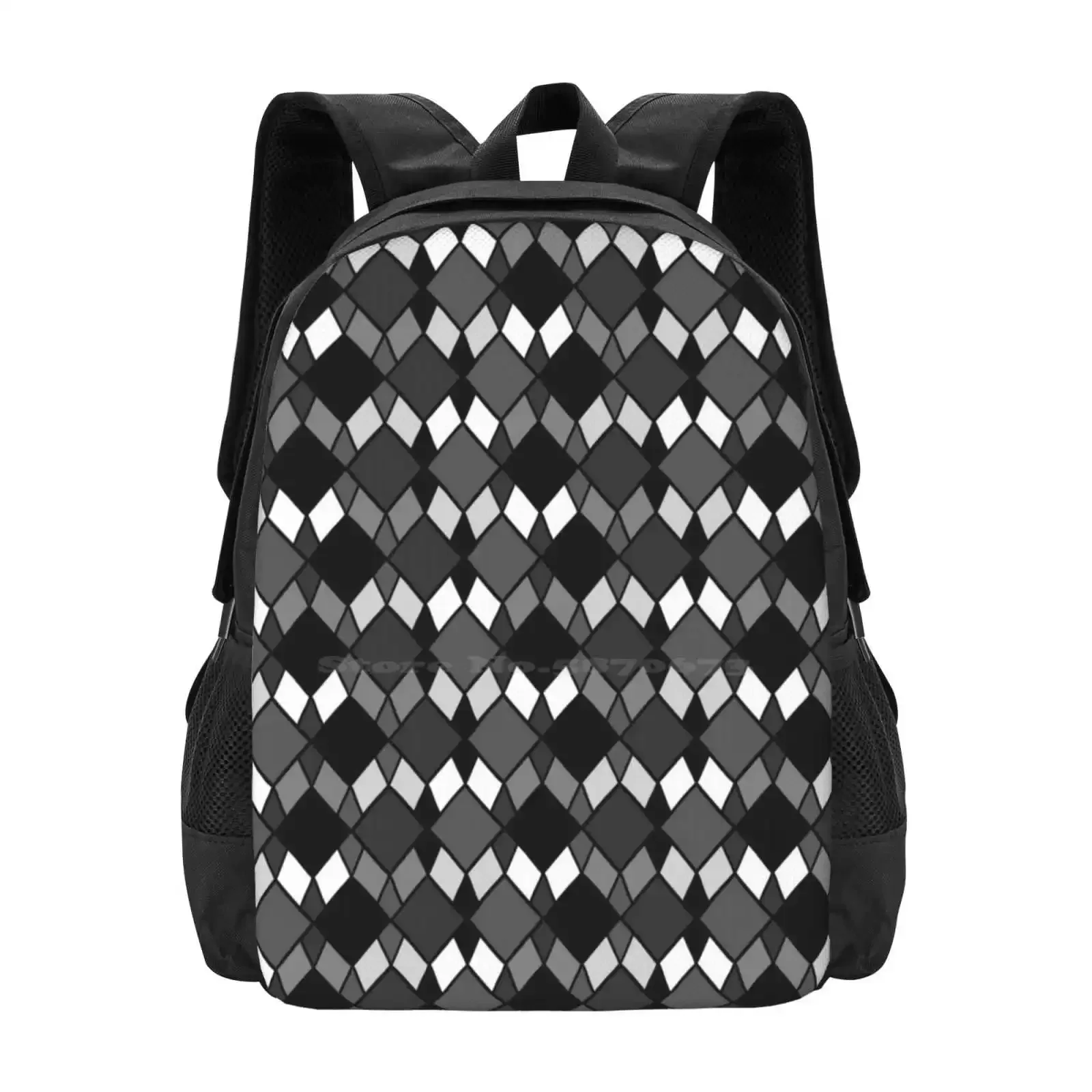 

Monochrome Geometric Pattern Hot Sale Schoolbag Backpack Fashion Bags Monochrome Grayscale Black And White Cartoon Diamonds