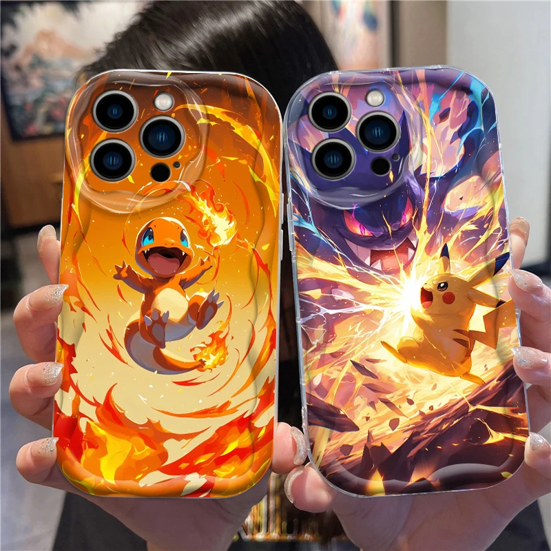 Pokemon Gengar Pikachu Anime For Apple iPhone 15 14 13 12 11 XS XR X Pro Max Plus Wave Oil Cover Phone Case