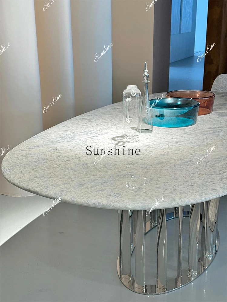 

Natural marble light luxury high-end villa oval simple dining table FT