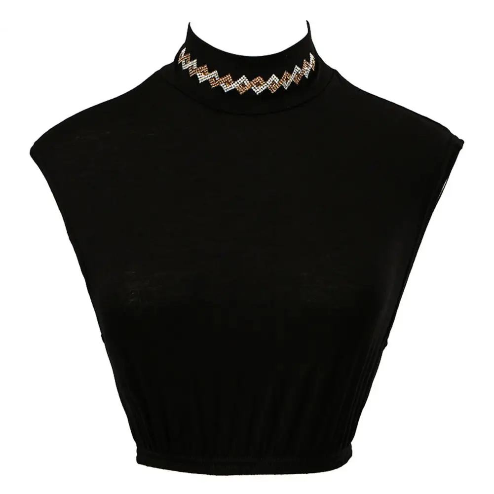 

Аксессуар для воротника свитера, женский искусственный воротник, элегантный накладной воротник, украшенный стразами, с полувысоким дизайном, дышащий