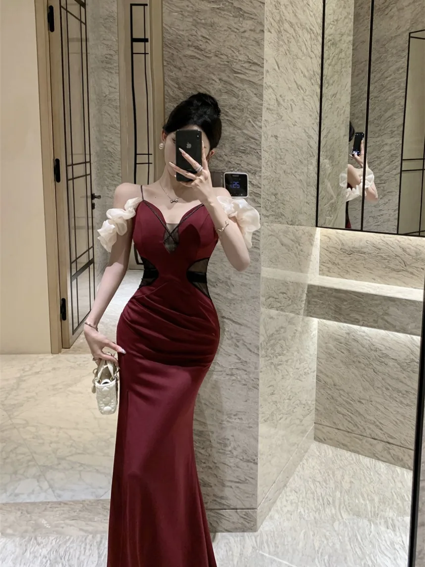 مثير عميق الخامس Ne الخصر حزام فقاعة Sve طويل عالية الشق الدكتور ثوب مسائي الملابس النسائية الصيف العصرية