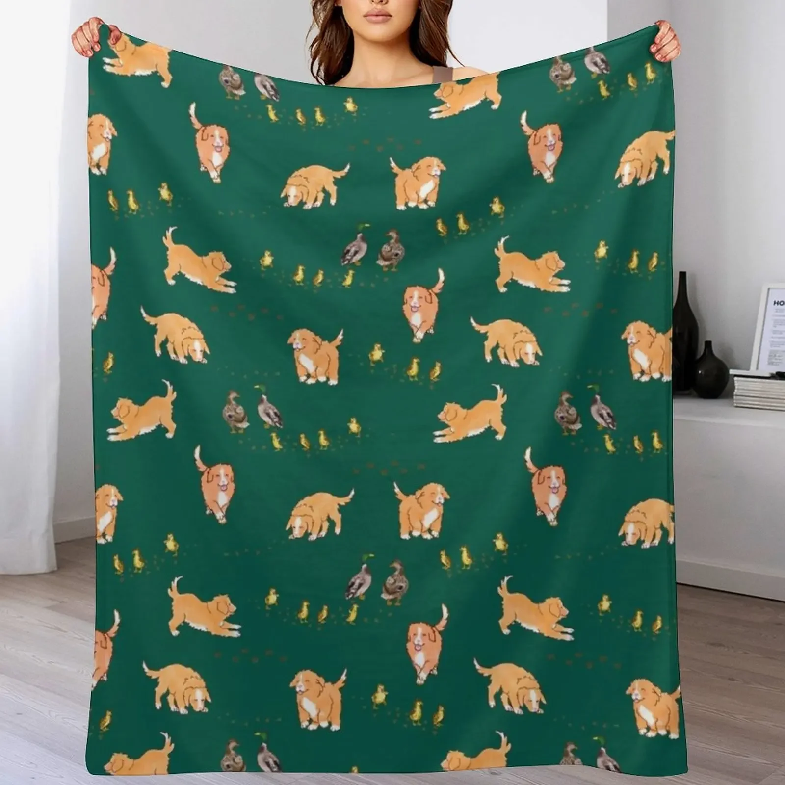 

Toller Puppies and Ducklings - Forest Green Throw Blanket Soft Bedroom Blanket for Night Sleeping