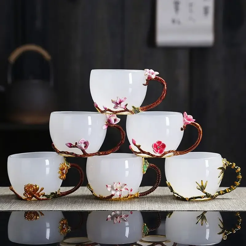 Creativity Glass Coffee Mug With Handle 3D Plum Blossom Enamel Glass Cup Flower Tea Mug Transparent Water Cup With Gift Box