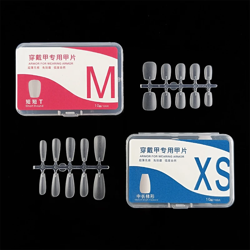 100 pz Premere sulle punte delle unghie Copertura completa Ultra-sottile Unghie finte Toppe e toppe Sistema di estensione delle unghie in gel Trasparente Unghie finte Accessori artistici