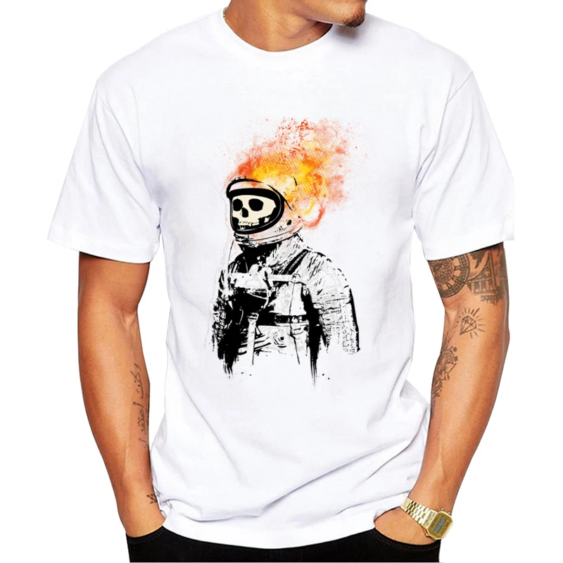 TEEHUB Hipster Crash and Burn Man T-Shirt Vintage Burning Skull Printed Tshirts Short Sleeve Cool t shirts Funny Essential Tee