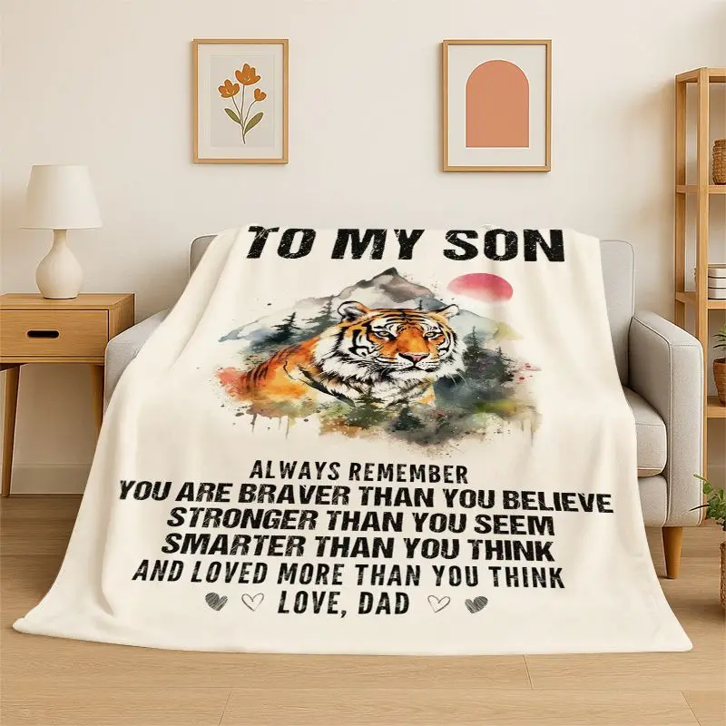 Gift Thanks To My Son Letter Present Flannel Blanket Soft Throw Blanket for Bedroom Living Room Bed Travel Camping Picnic Nap
