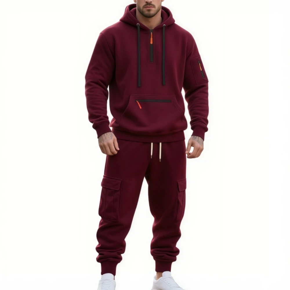 رجل الخريف الشتاء الرياضة تجريب مجموعة مقنعين سترة عادية سترة في الهواء الطلق سميكة الدافئة هوديس السراويل قطعتين مجموعة رياضية