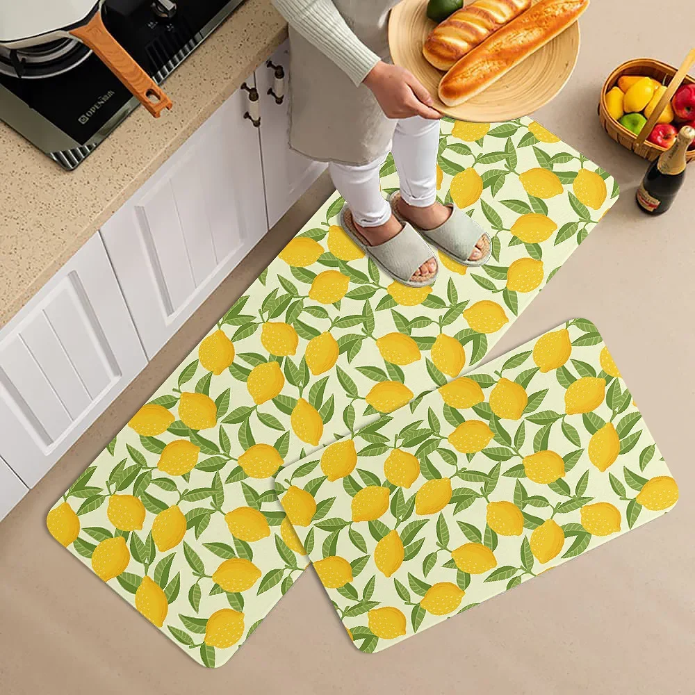 1Pcs Retro Lemon Fruit Digital Printing Floor Mat Kitchen Living Room Bathroom Antypoślizgowe maty do drzwi Home Decor Dywanik