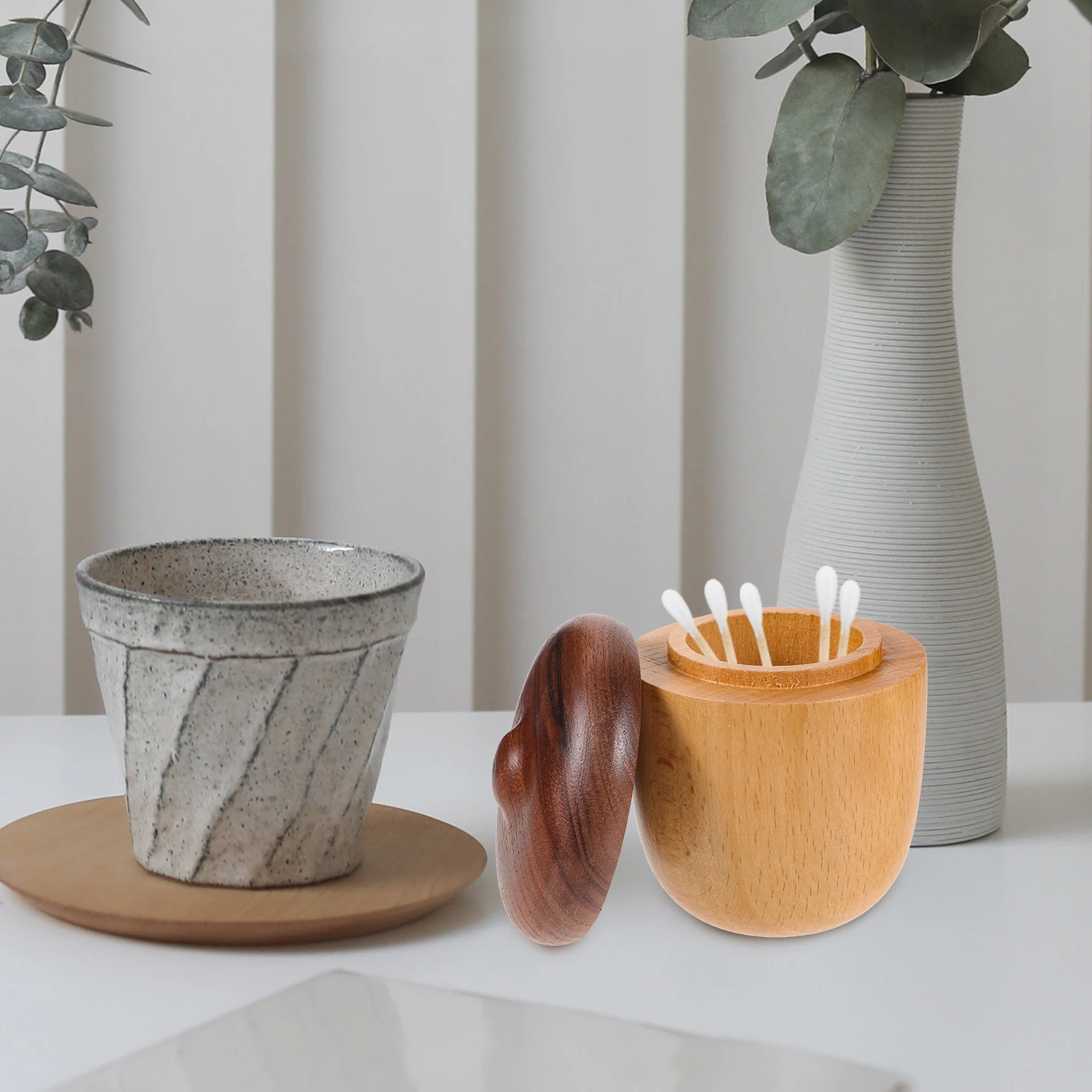 

Wooden Pegwood Toothpick Holder Wear-Resistant Delicate Cotton Bud Container Household Desktop Reusable Toothpick