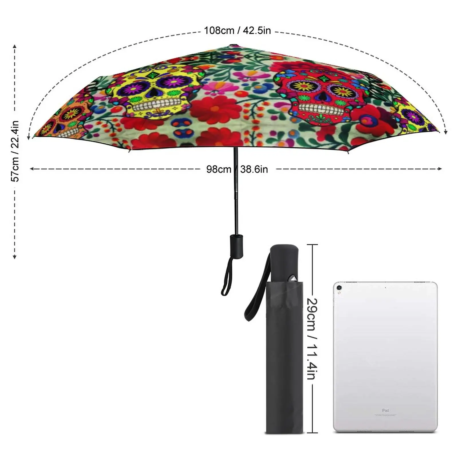 Sugar Skull Umbrella Day Of The Dead Automatic Waterproof Umbrella Elegant Painting Car Lightweight Umbrella