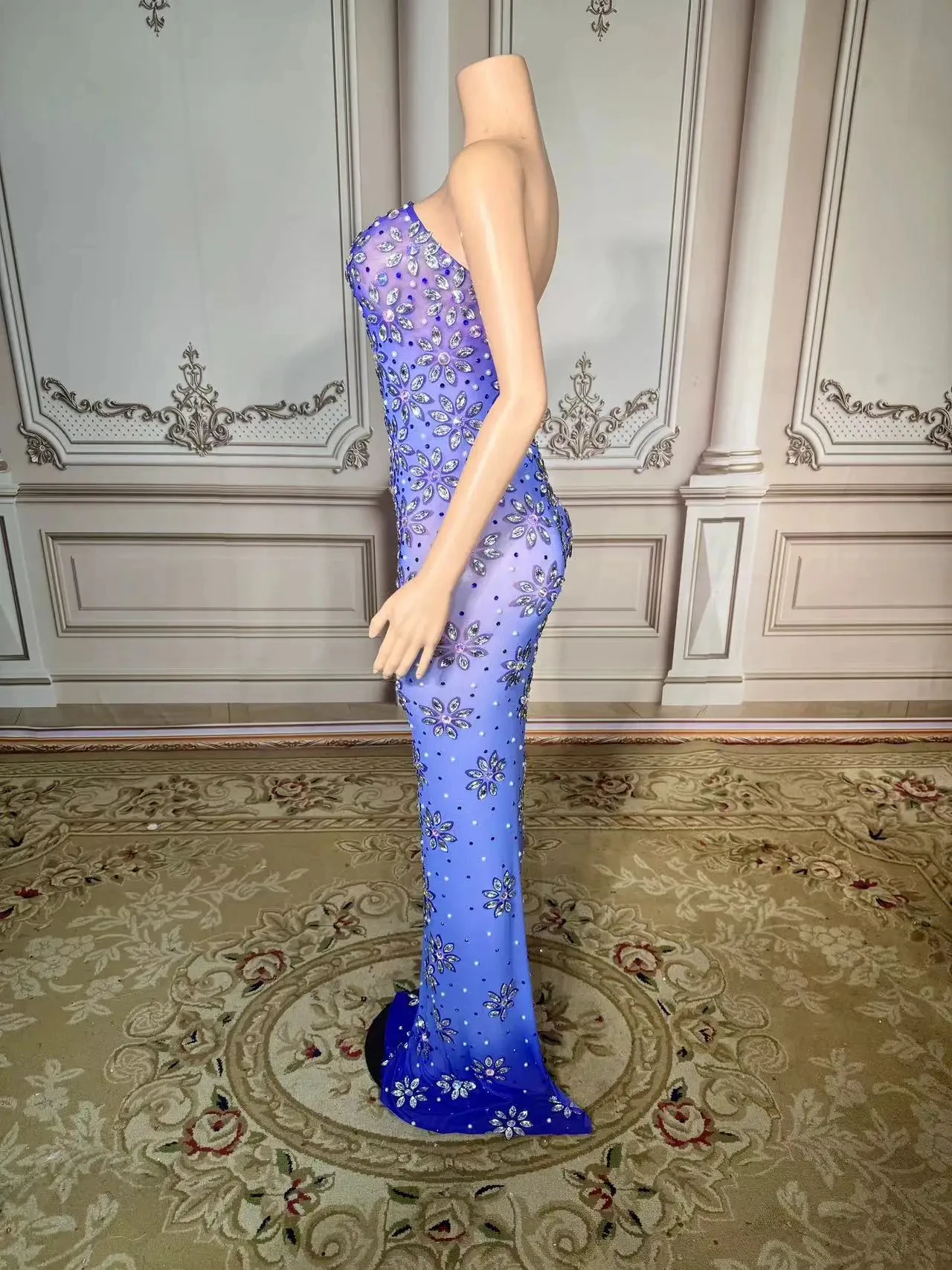 ZD Sequin Maxi Women's Evening Dress Birthday Party Gowns Pageant Rhinestone Prom Dress