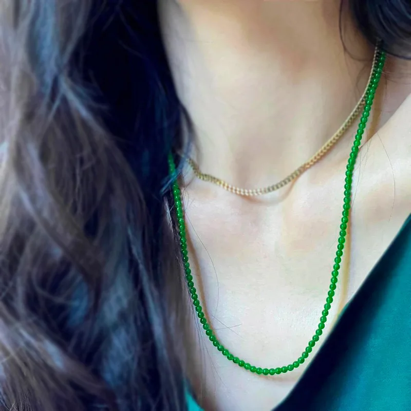 

Manyang Green Small for Women, Ice Waxy Round Bead Necklace, Spicy Color Processed Jade Bracelet