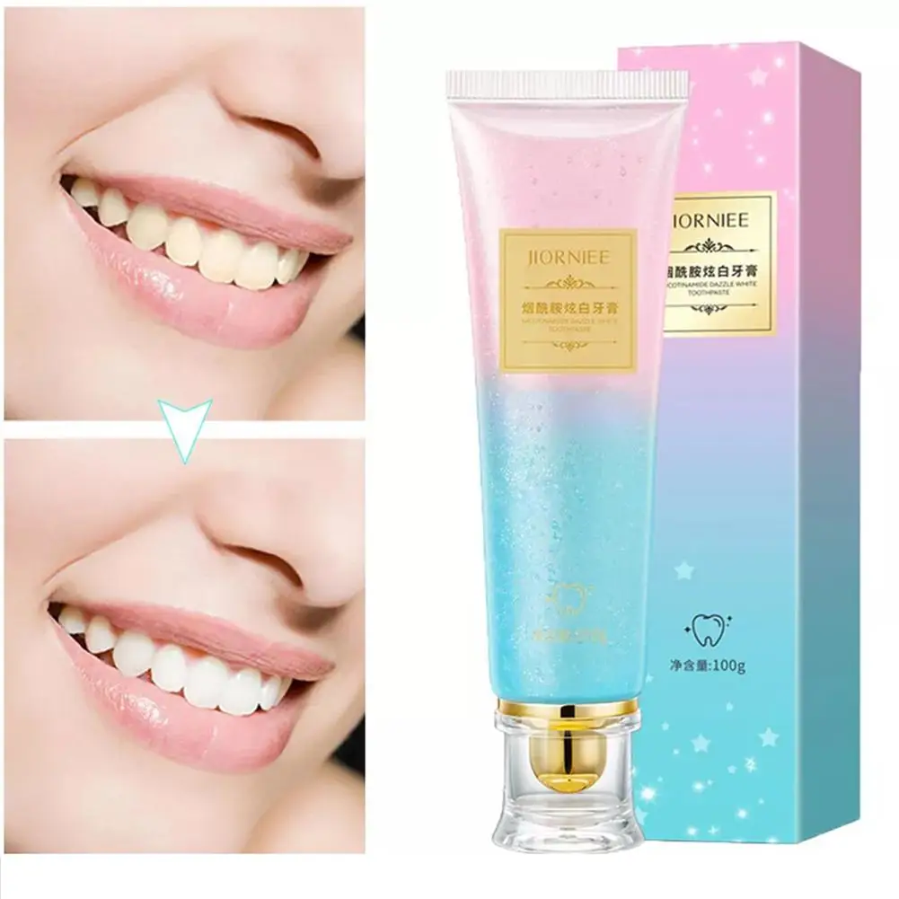 Dentifricio sbiancante Niacinamide da 100g che aiuta a prendersi cura della persona rimozione di macchie di alito cattivo riduce la placca dentifricio per donna uomo