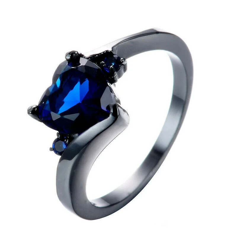 Heart Shaped Garnet with Zircon Black Gold Plated Women Ring Size 6-10