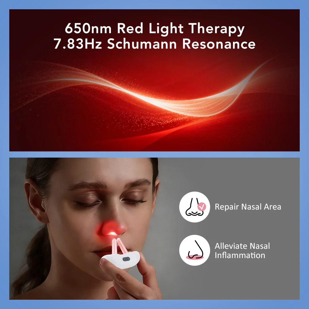 Cordless Red Light Nasal Therapy Device 650nm Infrared Sinus Relief Machine Rechargeable Portable Nose Care Instrument For Adult