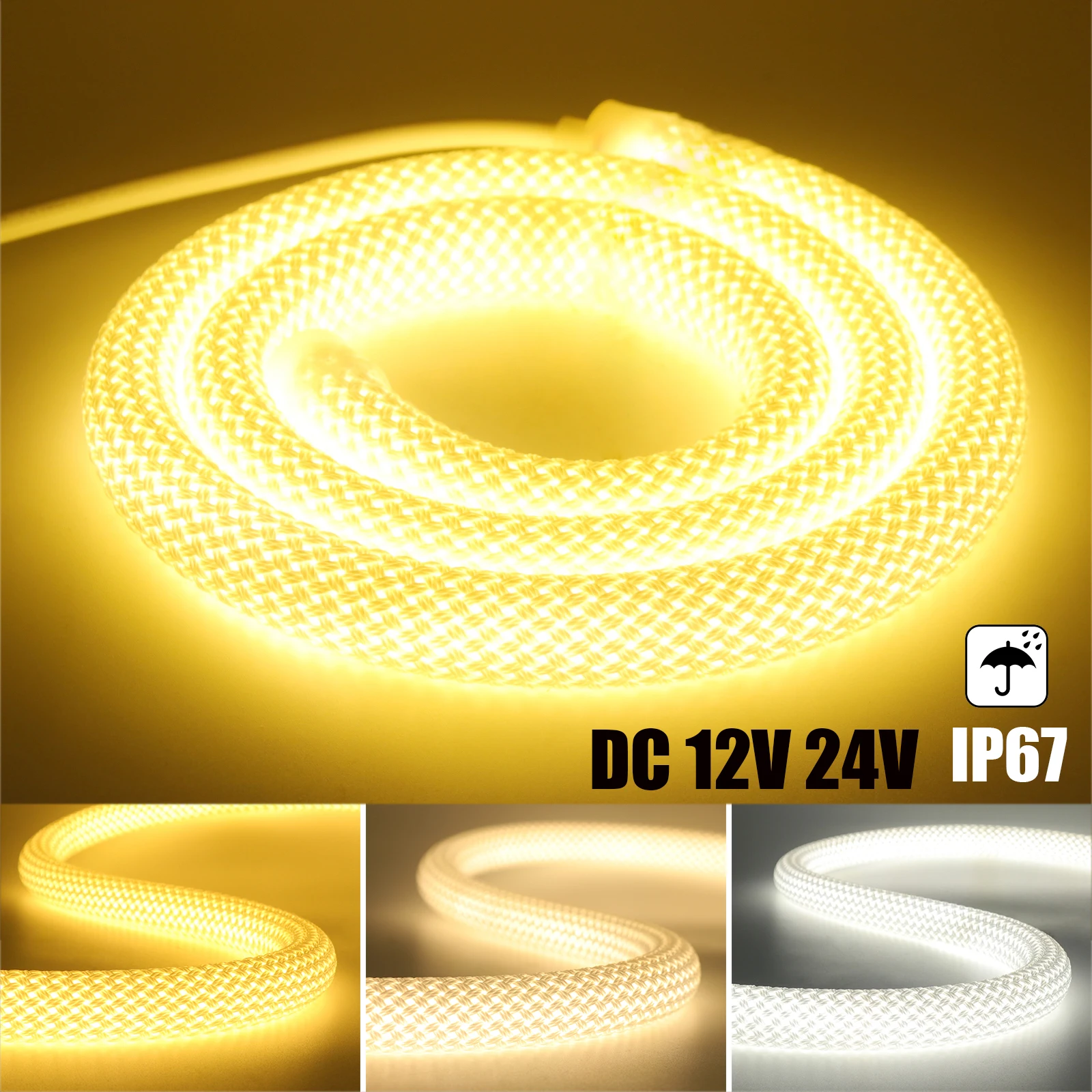 Bande lumineuse néon étanche IP67 résistante à 360, tube en silicone blanc, lumière LED flexible, décoration de jardin domestique, 1m, 5m, 10m, 12V, 24V