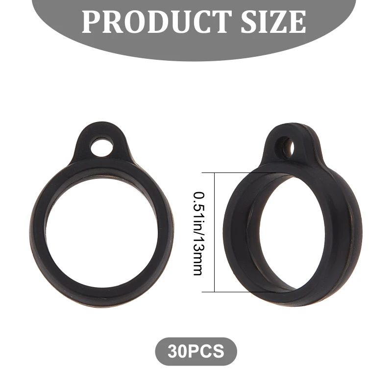 20PCS Anti-Lost Silicone Rubber Rings 13mm Diameter Black Non-Lost O Rings Multipurpose Necklace Lanyard Replacement