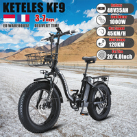 KETELES KF9 Folding Electric Bike 1000W 48V 35AH Removable Battery Ebike 20*4.0 Inch Fat Tires Snow City Adult Electric Bicycles