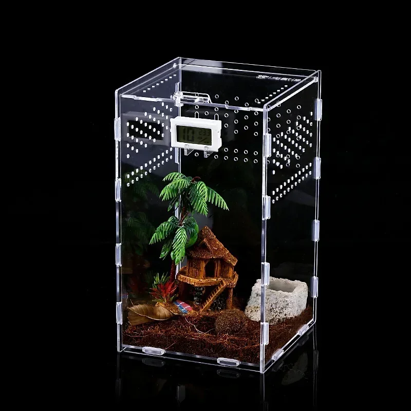 Acrylic Reptile Breeding Box Transparent Terrarium Habitat Insect Spider Lizard Scorpion Feeding Cage Arboreal Enclosure