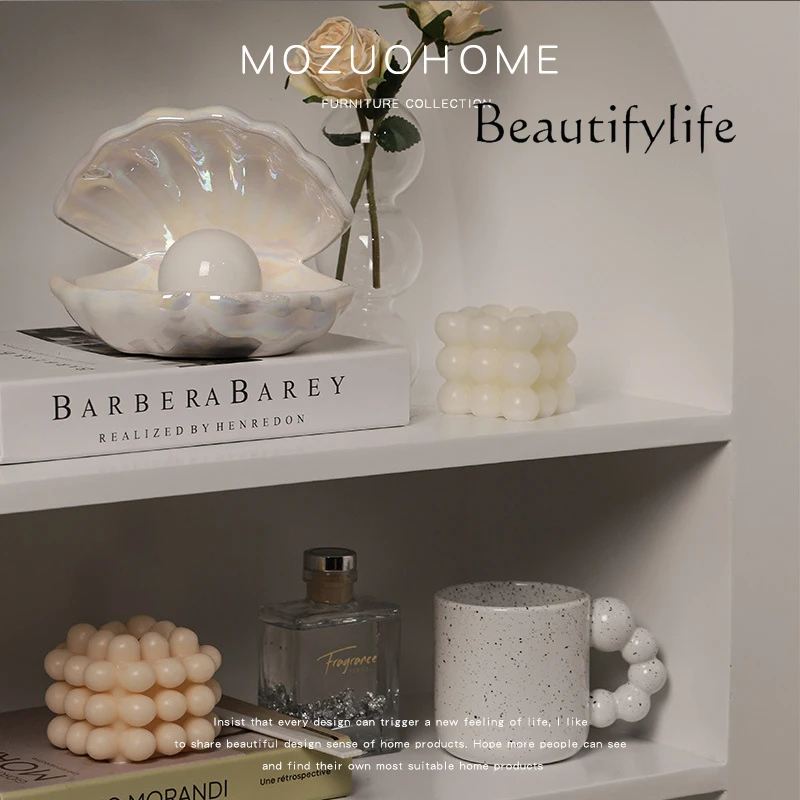 Creative shell pearl lamp bedroom bedside Nordic desktop decoration ornament jewelry storage plate